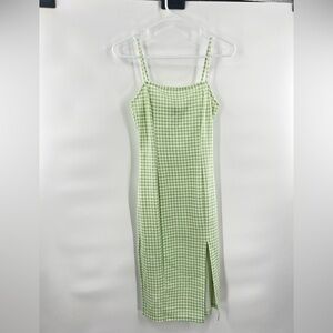 Divided green white checkered spaghetti strap dress size S/P